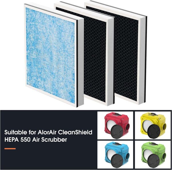 AlorAir HEPA/Activated Carbon Filter 3 Pack for CleanShield HEPA 550 Air Scrubber